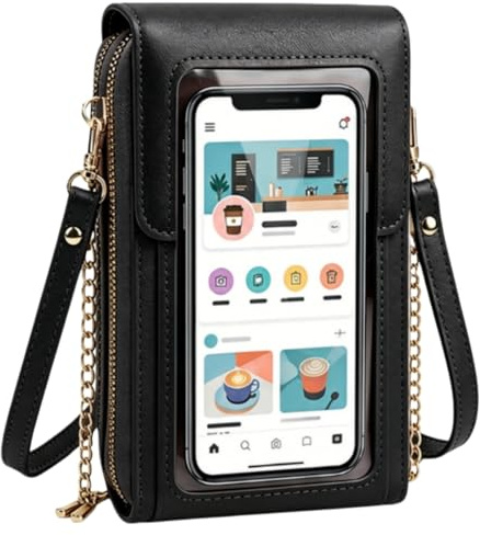 WstaIutno Women's Touch Screen Mobile Phone Messenger Bag, Touchscreen Crossbody Phone Wallet, Anti-Theft Leather Bag with Blocking Card Slots