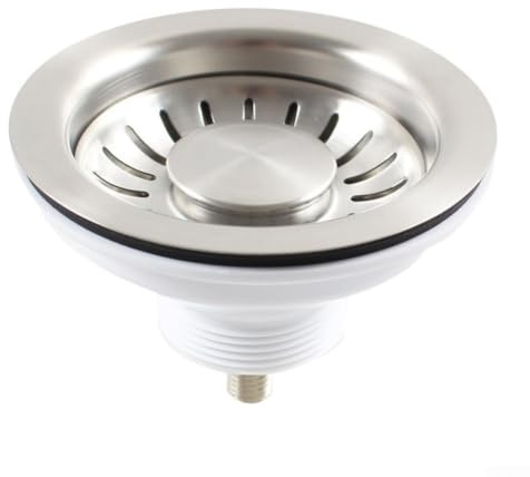 84.5mm Stainless Steel Sink Strainer And Waste Kit, Large Hole Drain Filter Basket For Kitchen Washing Up Bowls, White Finish