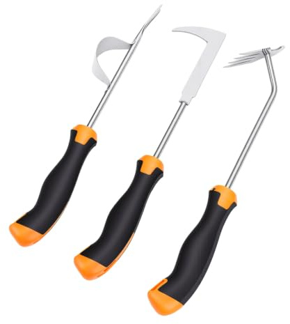 Zunate Juego de Herramientas de Desmalezado de Acero Inoxidable, 3 Piezas, Removedor de Desmalezado de Jardín, Desmalezador de Mano Ergonómico con Desmalezador de Grietas en Forma de L, de Tracción en