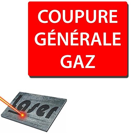 Plaque gravée autocollante 20x15cm coupure générale gaz fond rouge