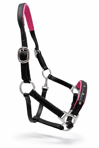 Lederhalfter Knuffi Minishetty Mini Shetty Minipony Schwarz - Braun - Beige o. Rosa Glitzer Strass Tysons (Minishetty, Schwarz/Rosa)