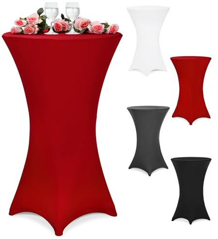 Deuba® Stehtisch Hussen 60-65 cm Rot Rund Verstärkter Fußbereich 30°C Waschbar Stehtischhusse Stretch Überzug Bezug Hochzeit Viele Farben und Größen