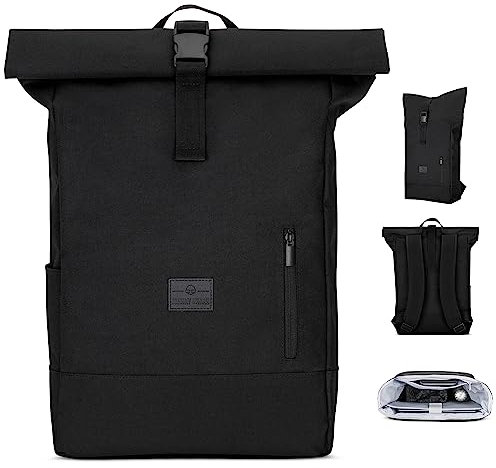 Johnny Urban Rolltop Rucksack Damen & Herren Schwarz - Robin Large - Tagesrucksack mit 16 Zoll Laptopfach - Recyceltes PET - 18-22L - Wasserabweisend