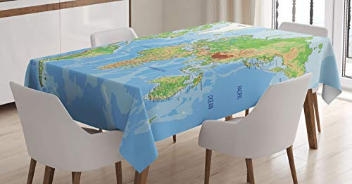 ABAKUHAUS Weltkarte Tischdecke, Topographische Bildung, Personalisierter Druck mit Klaren Farben Waschbar Wasserfest kein Verblassen, 140 x 170 cm, Blasser Himmelblau