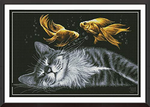 Awesocrafts Kreuz stich Stickpackungen, Katzen Traum Tiere Bilder Vorlagen Stickerei Set Vorgedruckt