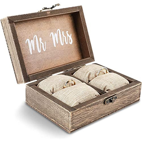 Juvale Wood Wedding Ring Box with Burlap Pillow Lining, 15 x 10 x 5 cm