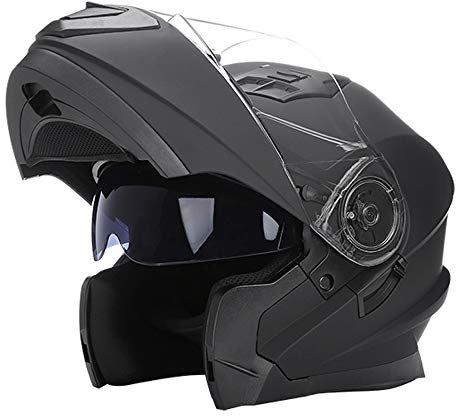 Woljay Casques modulables Casque Intégral Casque de Moto Double visière (Noir Mat, XL)