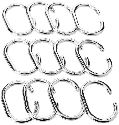 Douceur d'Intérieur 12 Anneaux Rideaux de Douche Plastique uni Vitamine Chrome