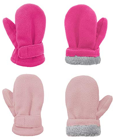 2 Pairs Toddler Mittens Unisex Lined Fleece Gloves Winter Warm kids Mitten for Baby Boys and Girls Rose Red&Pink