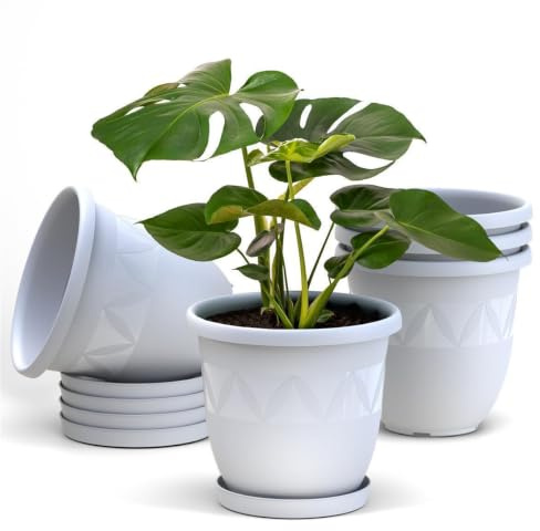 Plastard Blumentopf 5er Set Ø18 cm mit Untersetzer Weiß – Pflanzkübel | Witterungs- UV- & frostbeständig, inkl. 14 cm Untersetzer, ideal für Garten, Balkon & Innenbereiche, Deko Pflanztopf 2 Liter