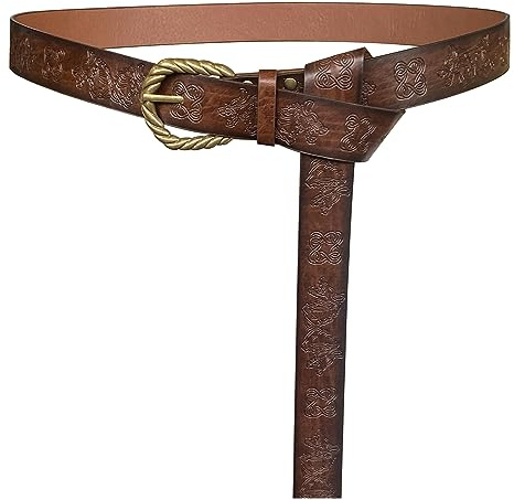 HiiFeuer Viking Fenrir geprägter Kunstleder-Schnallengürtel, mittelalterlicher Rittergürtel (Braun)