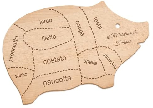 Maverton Tagliere in legno di faggio, a forma di maialino | Incisione personalizzata, dimensioni 30cm x 18cm circa, pensiero speciale per la donna, prosciutto e pancetta