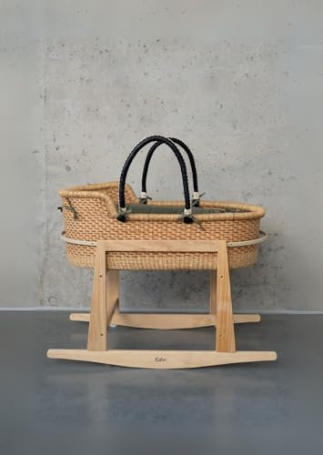 ahoj baby Babykörbe Moses-Babywiege mit Moseskorb Ständer und dreilagiger Matratze,- Babykörbe-Stubenwagen Klappständer-handgefertigter Baby-Schlafkorb-Moses Baskets (Natural), 72x33, RXZ