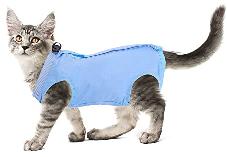 cobee Tutina professionale per gatti per ferite addominali o malattie della pelle tuta per il recupero di chirurgia del gattino alternativa per cani e gatti dopo l'intervento (taglia M, Blu)