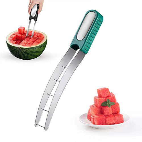 Sevitini Melonenschneider edelstahl, Wassermelonen schneider, Melonen würfel wassermelonen messer, Obstschneider für cantaloupe, multifunktions Obstmesser mit rutschfesten griffen