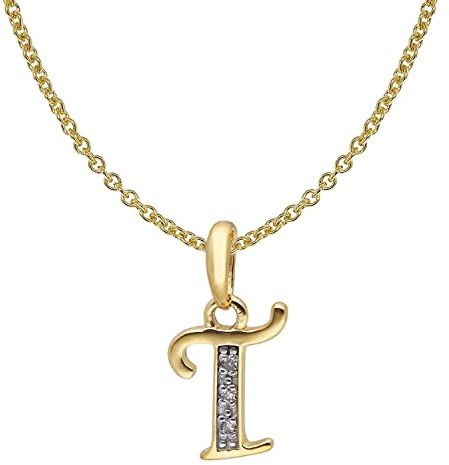 trendor Buchstaben-Anhänger T Gold 333/8K mit vergoldeter Silberkette | modisches Schmuckstück aus Echtgold für Damen, tolle Geschenkidee,