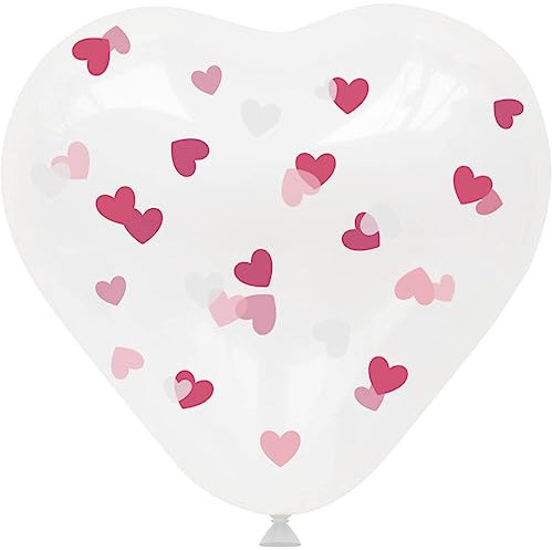 Folat 24883 Palloncini a Forma di Cuore con Coriandoli Rosa 30cm - 4 pezzi - Decorazione Romantica San Valentino, Anniversario Matrimonio e Fidanzamento