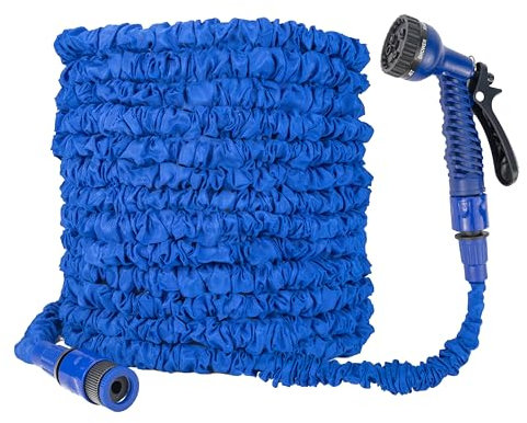 Expandable Garden Hose Pipe,Weather Resistant Durable Hose, Premium Expandable Garden Hose - Flexible and Lightweight with 7 Function Spray Nozzle - Anti Leak, Kink Free, HIGH Pressure (50FT, Blue)