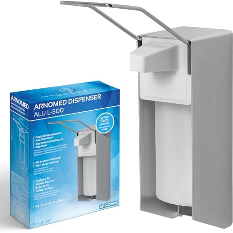 ARNOMED Dispenser di Sapone in Alluminio a Muro, Dispenser per Gel Disinfettante Mani da 500ml Con Leva Lunga, Euro Bagnoschiuma Doccia