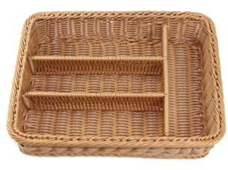 YARNOW Panier de Rangement pour Couverts 4 Compartiments en Polypropylène Tressé Imitation Rotin Marron Résistant au Soleil pour Organisation la Cuisine et Salle de Bain
