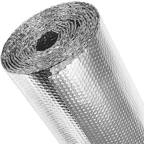 fowong Radiator Reflector Panels, 0.6m (W) x 6m (L) x 3mm (T) Insulation Foil Reflector, Energy Saving Radiator Foil Reflector Roll, Single Bubble Double Side Aluminium Insulation Foil for Home