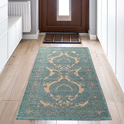 Teppich-Traum Teppich Wohnzimmer Marokkanisches Muster Modern Ornamente Pflegeleicht Hautsympathisch - Petrol Gold, 80 x 150 cm