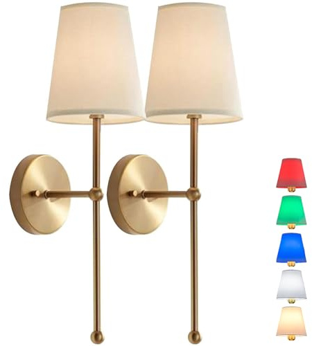 Wall Light Battery Operated Sconce Set of 2，not Hardwired Fixture,Battery Powered with Remote Dimmable Bulb,Easy to Install Not Wires,for Bedroom, Lounge, Farmhouse