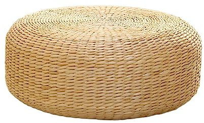 Folpus Rattan Floor Pillow Japanese Style Seating Cushion Home Decor Reading Handcrafted Rustic Woven Futon Seat Cushion for Bedroom Balcony Floor, 40cm Diameter