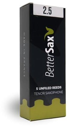 BetterSax Tenorsaxophon-Blätter – Stärke 2,5 (5er-Pack) – ideal für Jazz, Übungen, Proben und Live-Auftritte – langlebige und gleichbleibende Qualität für Saxophonisten | Ideal für Jazz, Übungen, Proben, Live-Auftritte, langlebige und gleichbleibende Qualität
