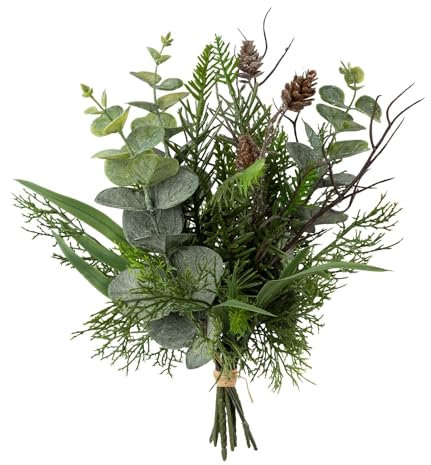 CREATIV green Eukalyptus-Tannenbund 29cm I Eukalyptus-Tannenzweige künstlich wie echt mit naturgetreuen Zapfen I stilvolle Deko Zweige Weihnachten I künstliche Tannenzweige ideal als Indoor Deko