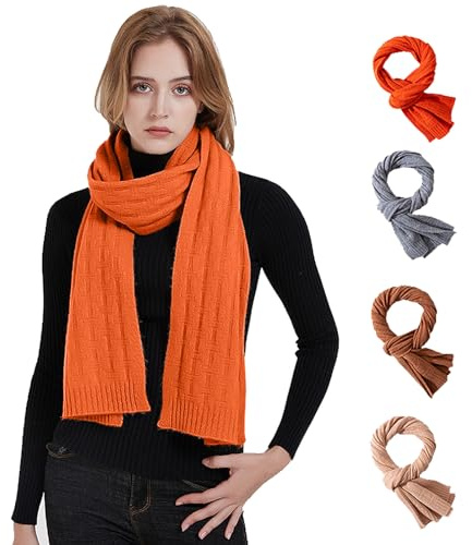 HEYANN Damen Schal 100% Merinowolle Winter Weicher Dicker Warmer Schal Klassisch Gerippt Solid Schal Ultra Soft H Buchstabe Jacquard Strickschal 180x30cm