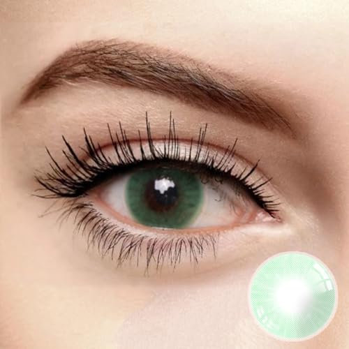 Verde (Queen-Serie) + Behälter | Sehr stark deckende natürliche Grün Kontaktlinsen farbig | farbige Monatslinsen aus Silikon Hydrogel | 1 Paar (2 Stück) | DIA 14.50 | ohne Stärke