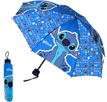 Disney Stitch Kompakter Faltschirm, Mädchenschirm, Struktur mit Hoher Widerstandsfähigkeit, Klassischer Schirm, Kinderschirm