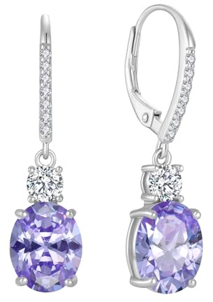 FJ Ohrringe Hängend Oval 925 Sterling Silber Geburtsstein Ohrringe Schmuck Geschenke für Damen Frauen Mutter Freundin Mama
