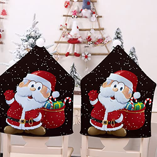 Morbuy Frohe Weihnachten Stuhlhussen, Weihnachtsmann Stuhlrückenbezug Stuhlhussen Hussen Abnehmbarer Waschbarer Stuhlbezug für Bankett Restaurant Neujahr Weihnachten (4er Set,Schwarz)