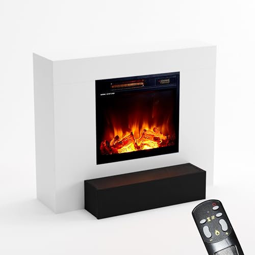 KAMINLICHT Elektrokamin mit Heizung und Kaminfeuer (Standkamin NEO 5) - elektrischer Kamin mit LED-Licht, Heizlüfter, Holz-Deko & Fernbedienung, max. 1500 W - 90x75x41 cm, Weiß