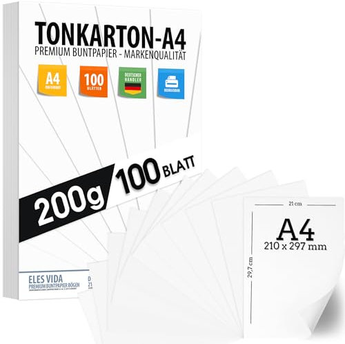 Fotopapier A4 Matt Papier 200g - 100 Blatt - PREMIUM PAPIER WEIß - DIN Format- Druckerpapier unbedruckt für Postkarten, Briefe, Pappe, Präsentationen Bogen, Basteln, Pappe, Tonkarton - Scrapbooking