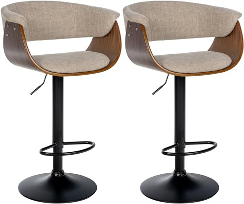 CLP Lot de 2 tabourets de Bar Vestal Tissu ou Similicuir I Tabouret de comptoir Réglable en Hauteur avec Repose-Pieds | Couleur Noyer/crème Matériel Tissu
