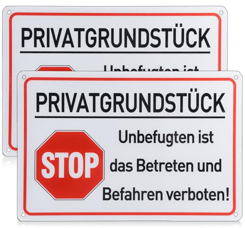 WIYETY Aluminium Achtung Privatgrund Schild: 2 Stück Hinweisschild Privatgrundstück mit Selbstklebend und 4 Bohrlöcher, Schilder Metall Reflektierend Hart-Plastik Warnschild, 30 * 20 * 0.1cm