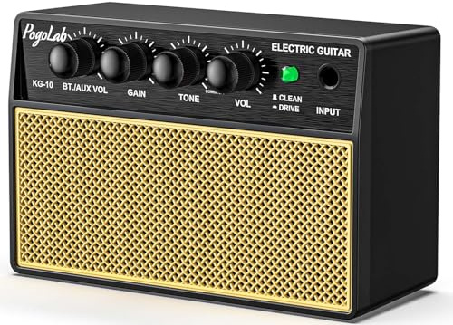 POGOLAB Mini amplificador de guitarra de 10 W, amplificador de guitarra recargable para guitarra eléctrica, amplificador de guitarra Bluetooth con tono de sobremarcha limpio para práctica
