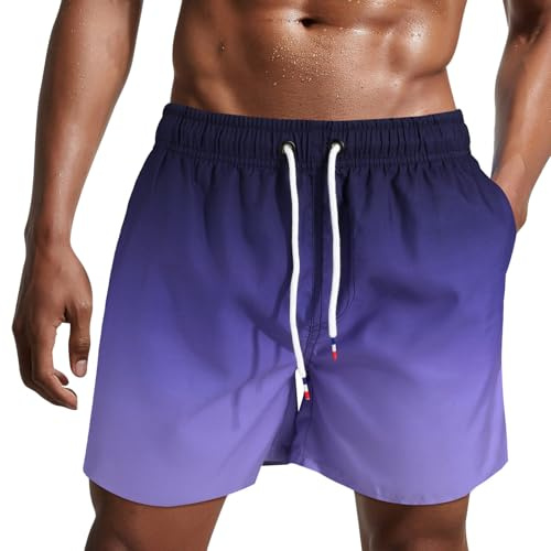 Danfiki Traje de Baño Hombre Shorts de Secado Rápido Bañador Corto para Playa Navegar Forro de Malla Color Degradado