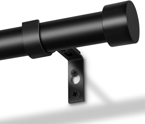 DEFYNEE Bastone per Tende Nero, 80-305 cm Regolabile Aste per Tende con Terminali a Cilindro, Asta Estensibile con Staffe per Finestre della Camera da Letto e del Soggiorno