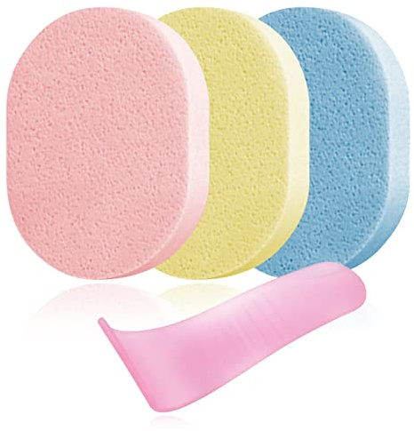 FieldSora Hair Removal Aid Kit - 3 Body Sponges & Cream Spatula | 100% PVA sponges are soft on skin and highly absorbent. The spatula spreads cream evenly. All pieces washable and reusable.