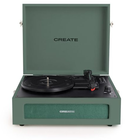 CREATE/Record Player Retro/Tourne-Disque rétro Vert Sauge/avec Bluetooth, USB, SD, MicroSD et Mp3