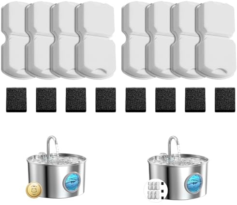Fuente para gatos con 16 filtros: 8 filtros de carbón + 8 filtros de espuma – filtración múltiple – Fuente para gatos – Eliminación de impurezas – Cumple con 4 – 8 meses