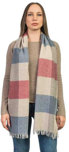 Dalle Piane Cashmere - Quadratischer Schal aus gemischtem Kaschmir, Made in Italy - Herren/Damen, Farbe: Rot/Blau, Einheitsgröße