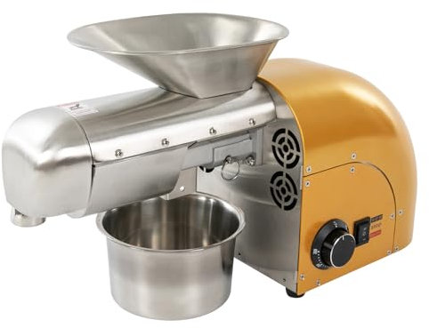 Ölpresse Öl Pressmaschine Ölmühle Walnüsse Erdnüsse Kaltpresse Automatische Heißprsse Edelstahl Extraktor für Kommerziell & Haushalt, 11-17,6 lbs/h (Gold)