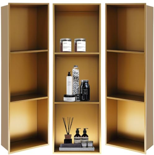 TTeralmon Stainless Steel Shower Niche 36 X 12 Niche for Shower Wall Shower Niche Shelf No Tile Needed Wall Niche with Shelf for Bathroom Storage Over Mount Installation (Gold)