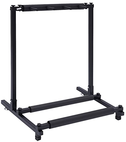 HUSPOO 3-Fach Gitarrenständer, Multistand Gitarrenstativ, Faltbar Mehrfach Gitarrenhalter mit Rollen, Multi-gitarren-rack für Akustikgitarre, Klassik Gitarre, Akustikbass, E-Gitarre, Bass