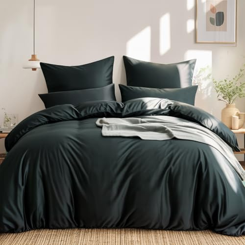 RUIKASI Bettwäsche 200x220 Grau Baumwolle - Baumwolle Bettwäsche-Sets 200x220cm 3teilig mit Reißverschluss, Baumwollbettwäsche Set Anthrazit Cotton, weich und atmungsaktiv